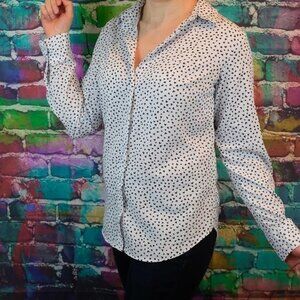 A New Day White/Black Hearts Button Down Blouse M